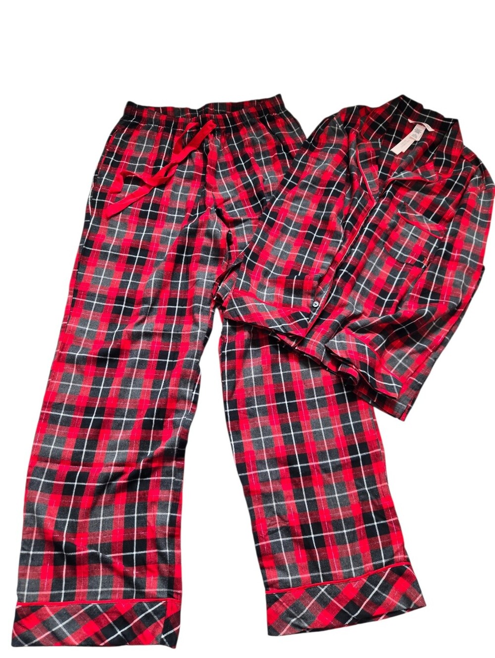 Victoria's Secret Plaid Flannel Pajama Set Size Medium Short Red Black Sparkle M